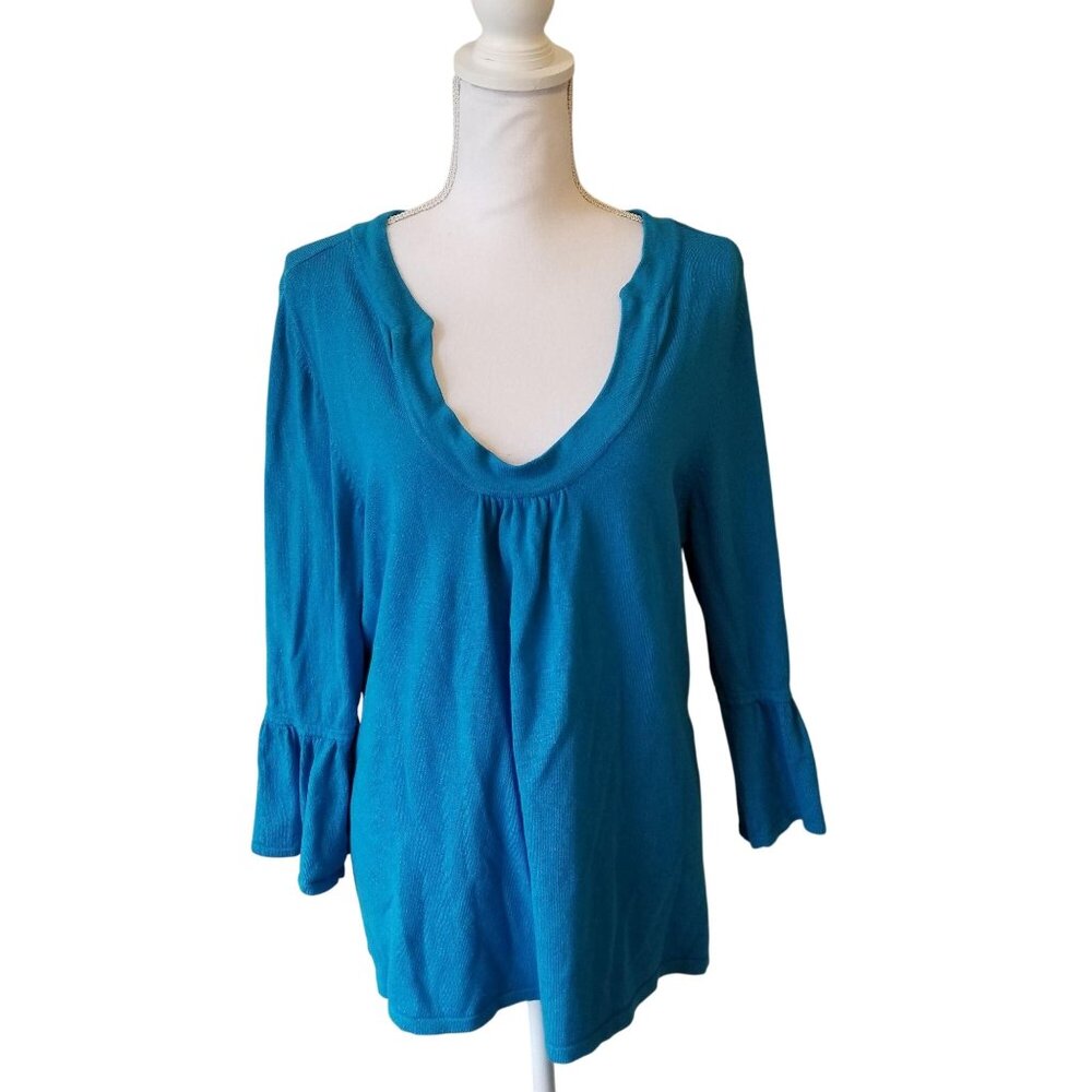 Lane Bryant Womens Blue 3/4 Sleeve Top Size 14/16 Rayon/Nylon Blend